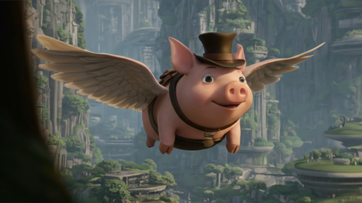 KI-generiertes Bild eines fantastischen fliegenden Schweins