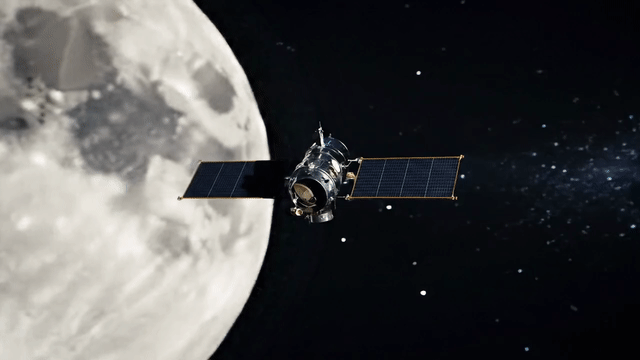 Satellite che fluttua nell&#39;atmosfera.