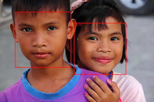 Two children with bounding boxes around their faces